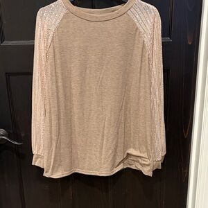 SHEIN Tan Long Sleeve Top with Sequin Detail